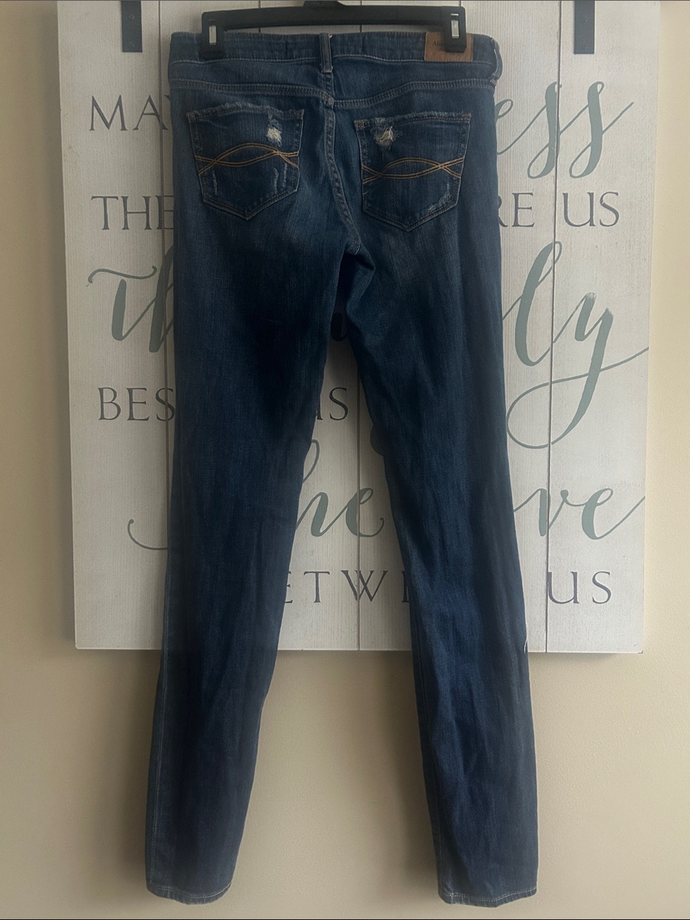 Abercrombie & Fitch the A&F super skinny Dark Blue distressed Jeans size 4 long - Picture 6 of 8